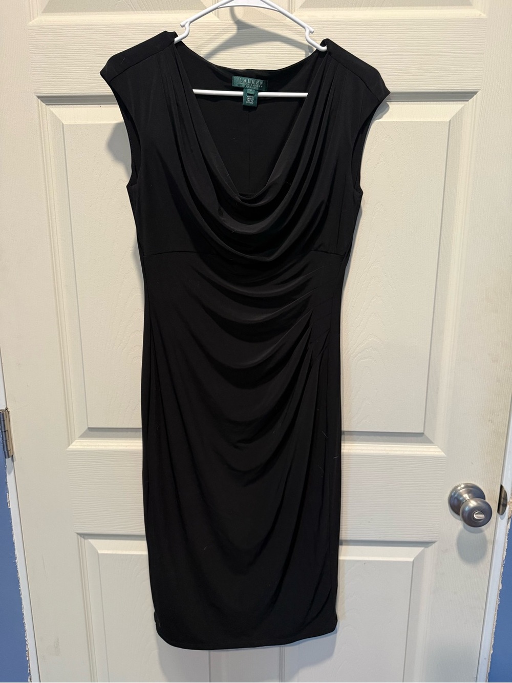 Lauren Ralph Lauren Black Draped Cowl-Neck Midi Dress